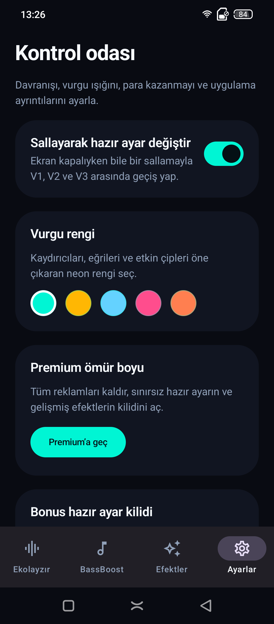 Shake&Widget control room screen